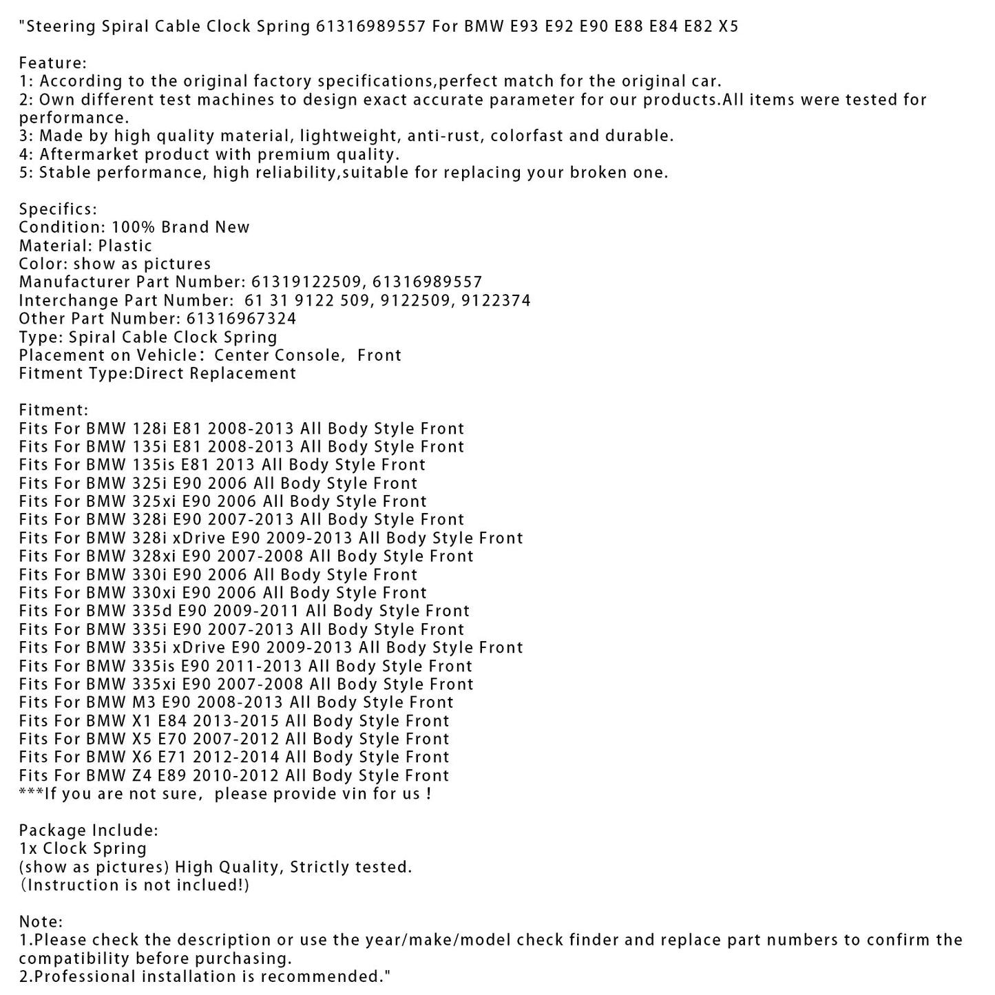 Molla a spirale per cavo sterzo 61316989557 per BMW E93 E92 E90 E88 E84 E82