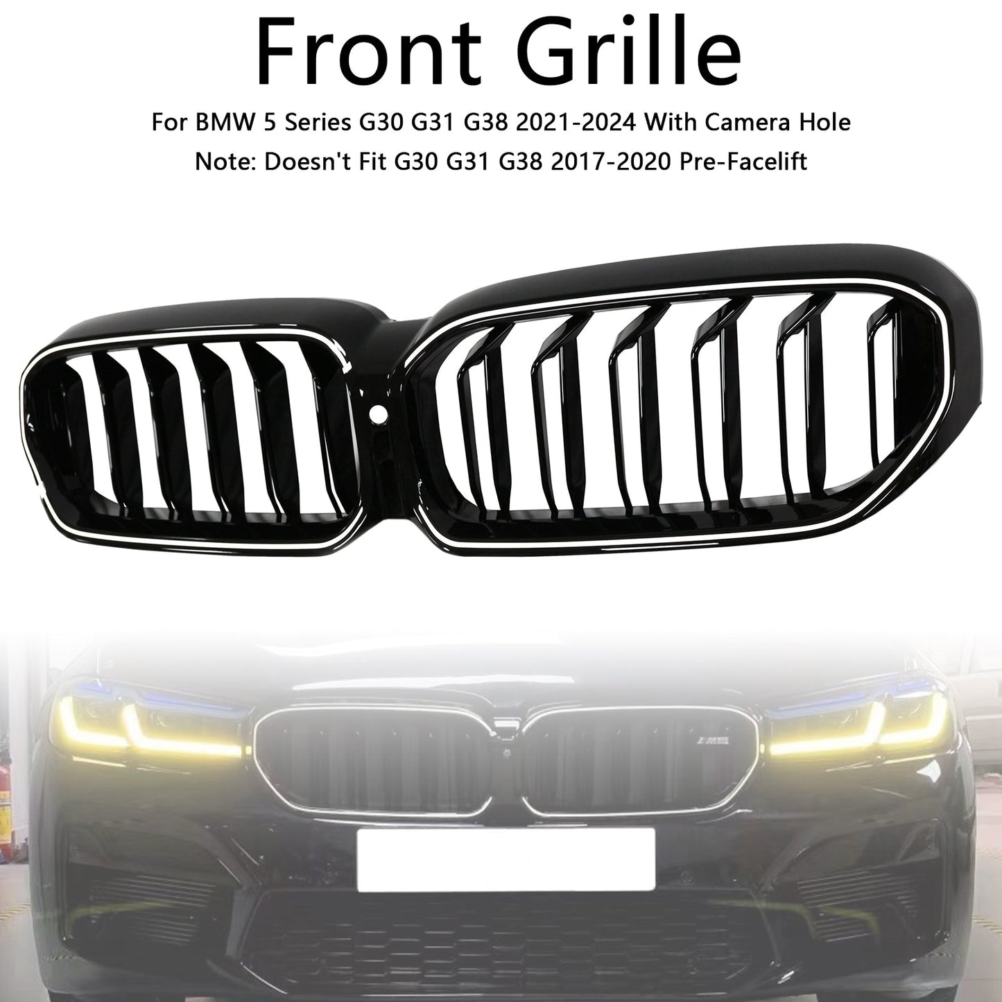 Griglia anteriore a doppio rene BMW Serie 5 G30 G38 2021-2024, nero lucido