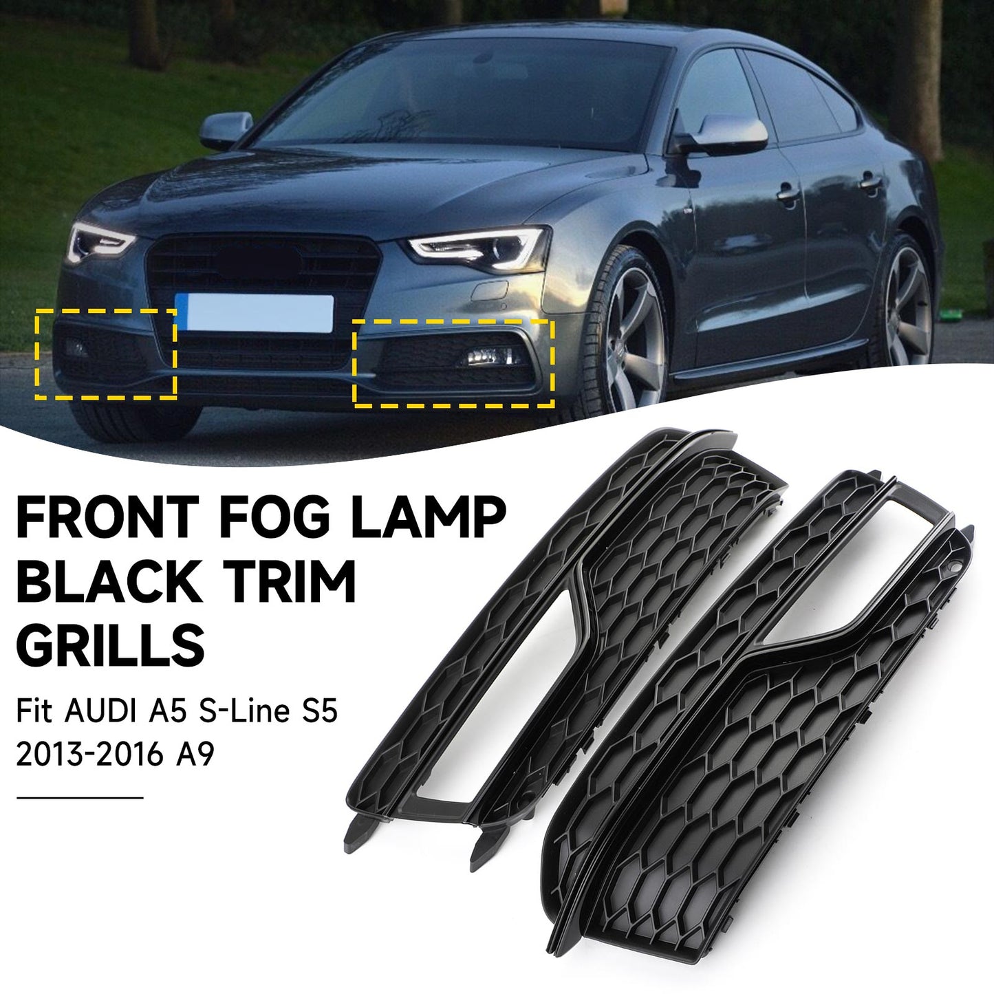 Pair Front Fog Lamp Black Trim Grills Grill Per AUDI A5 S-Line S5 2013-2016