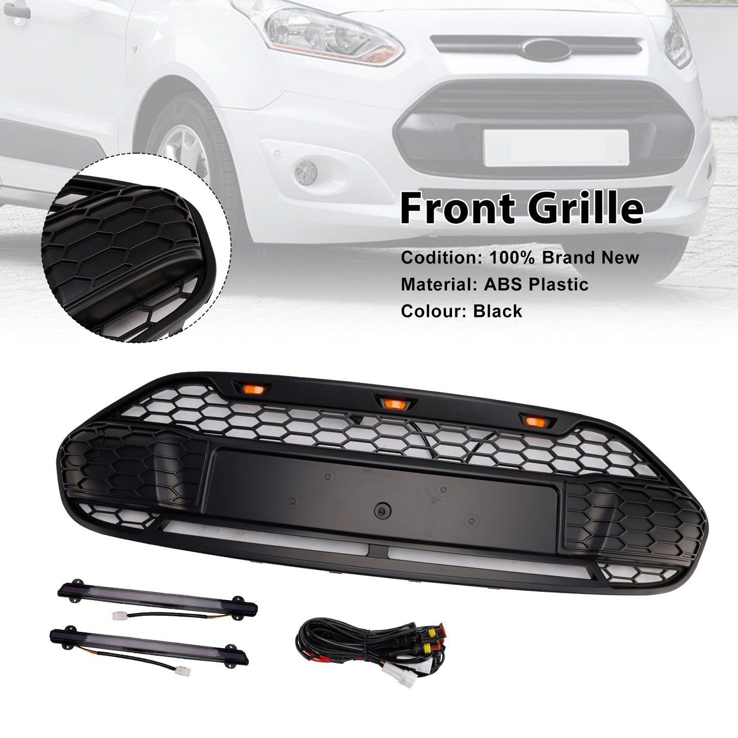Griglia paraurti anteriore nera Ford Transit Connect 2014-2018 con LED