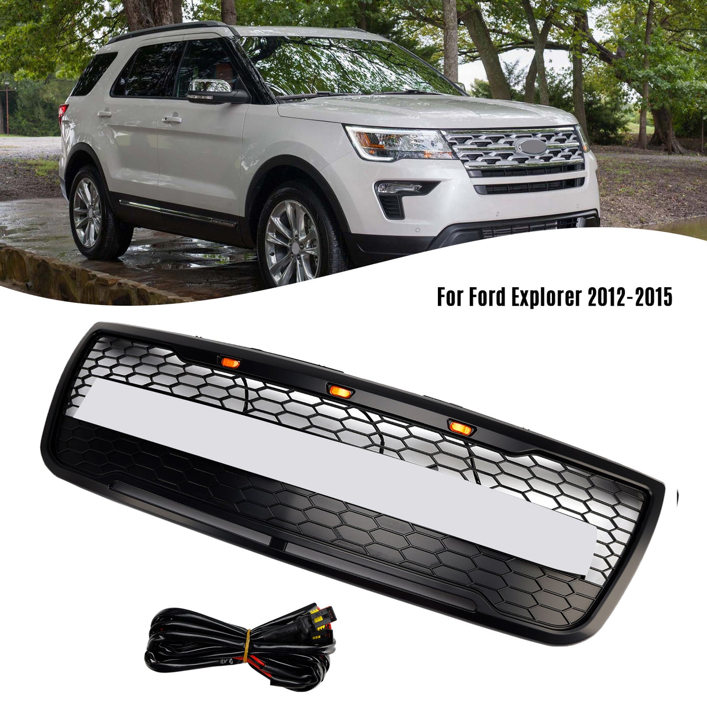 Griglia paraurti anteriore superiore grigia Ford Explorer 2012-2015 con luci