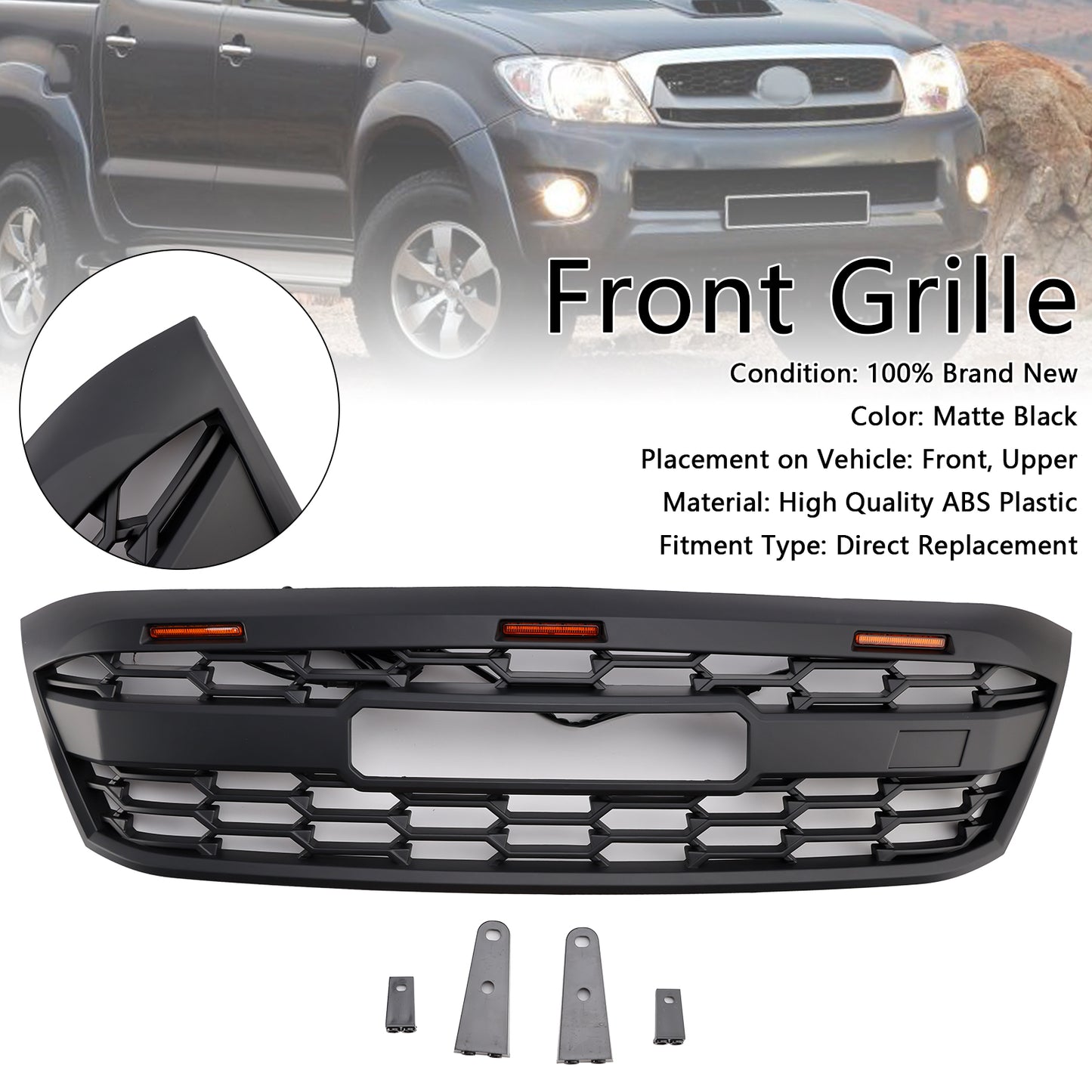 Griglia paraurti anteriore stile GR a LED per Toyota Hilux N70 pre-Facelift 2005-2011