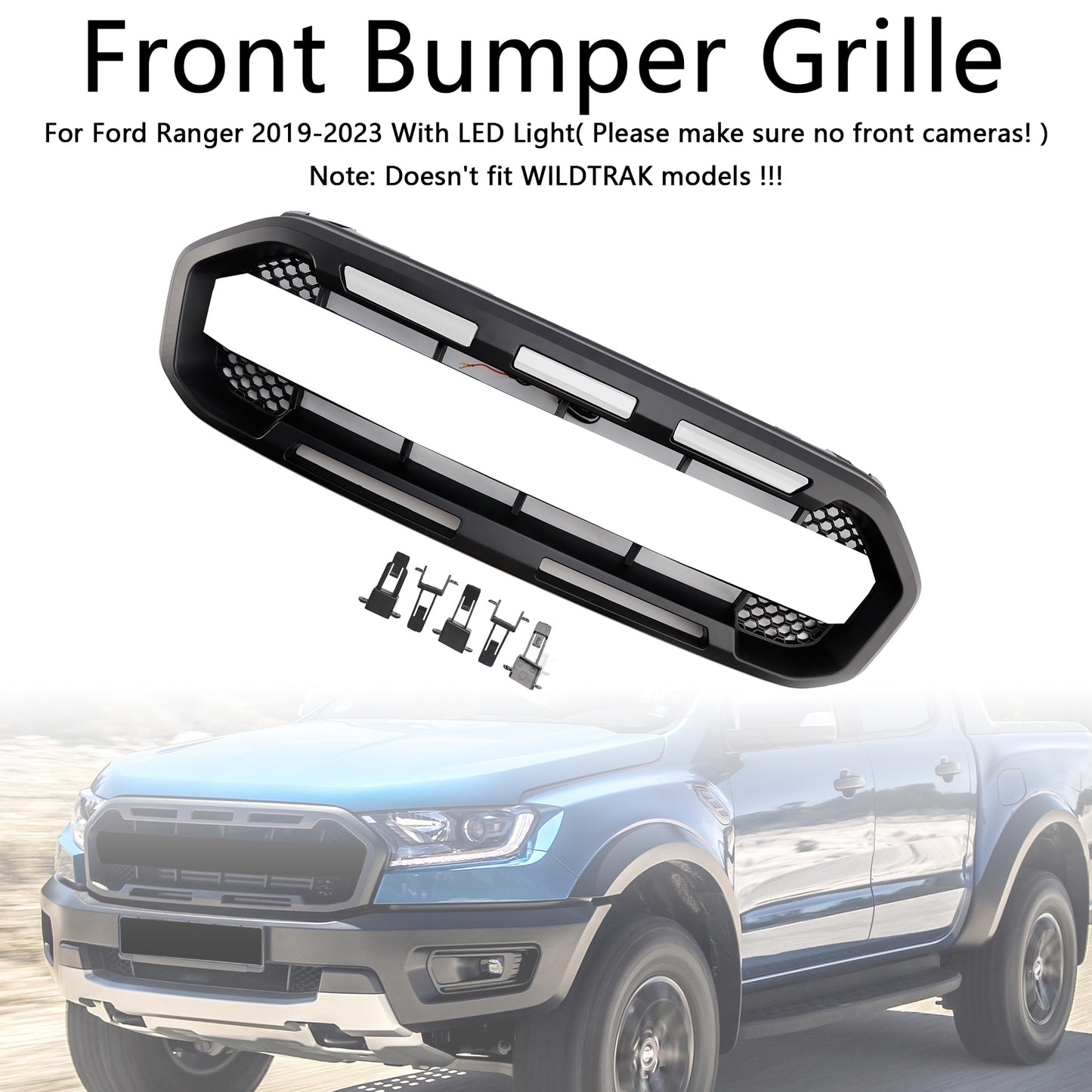 Griglia paraurti anteriore Raptor Style adatta per Ford Ranger 2019-2023, nera