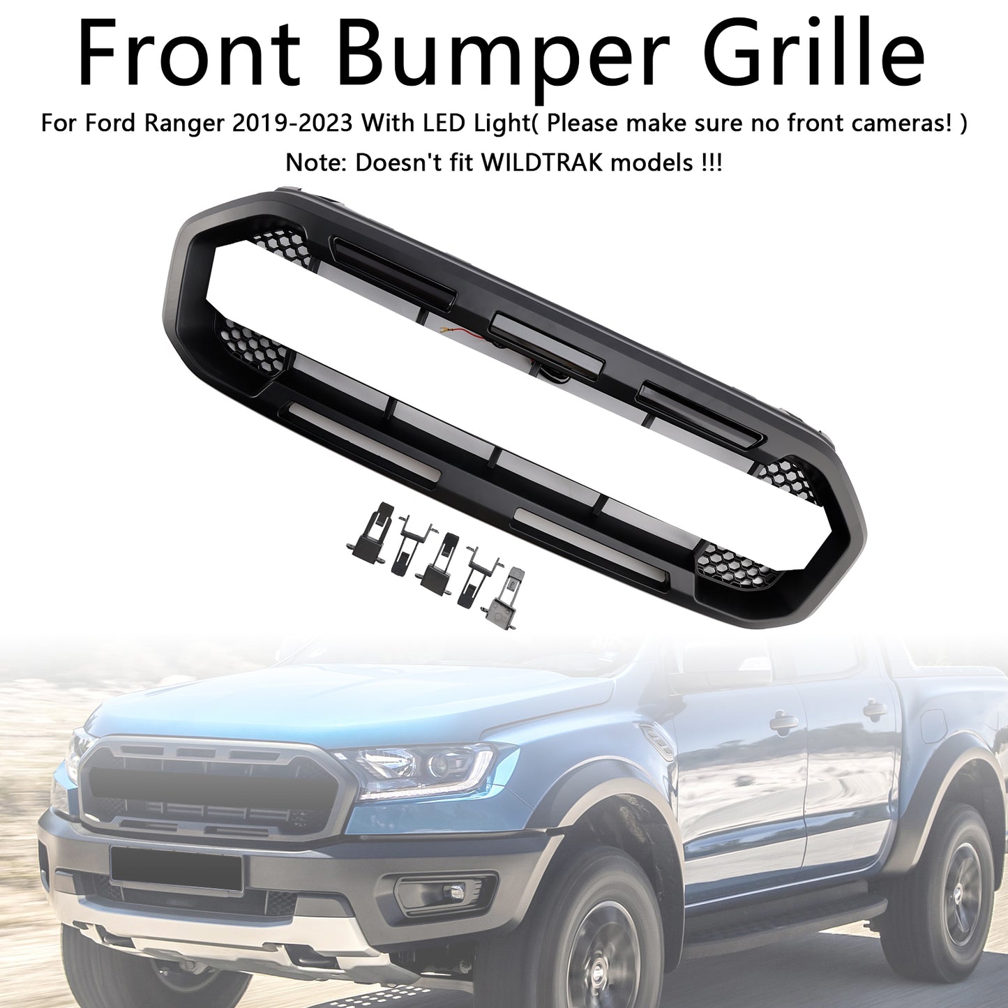 Griglia paraurti anteriore stile Raptor nera adatta per Ford Ranger 2019-2023
