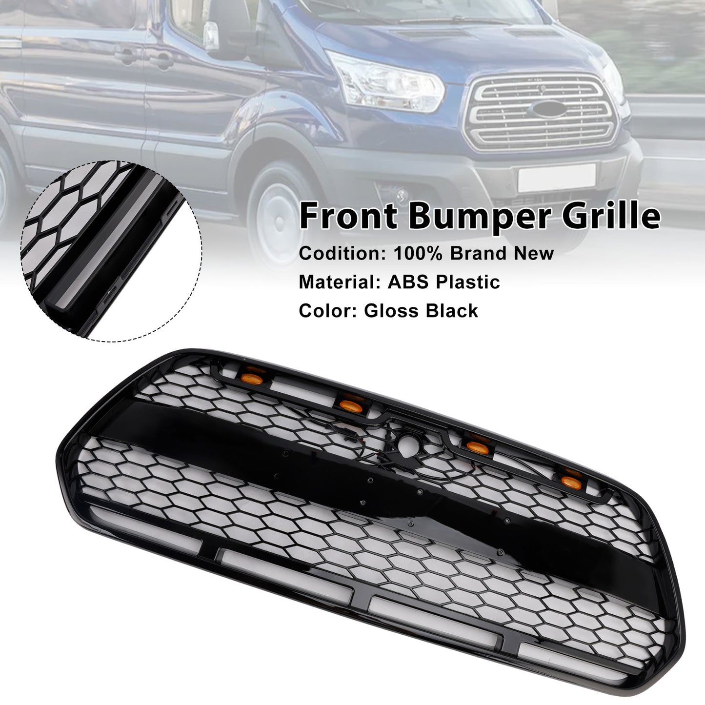 Griglia paraurti anteriore nera lucida Ford Transit MK8 Raptor 2015-2018 con LED
