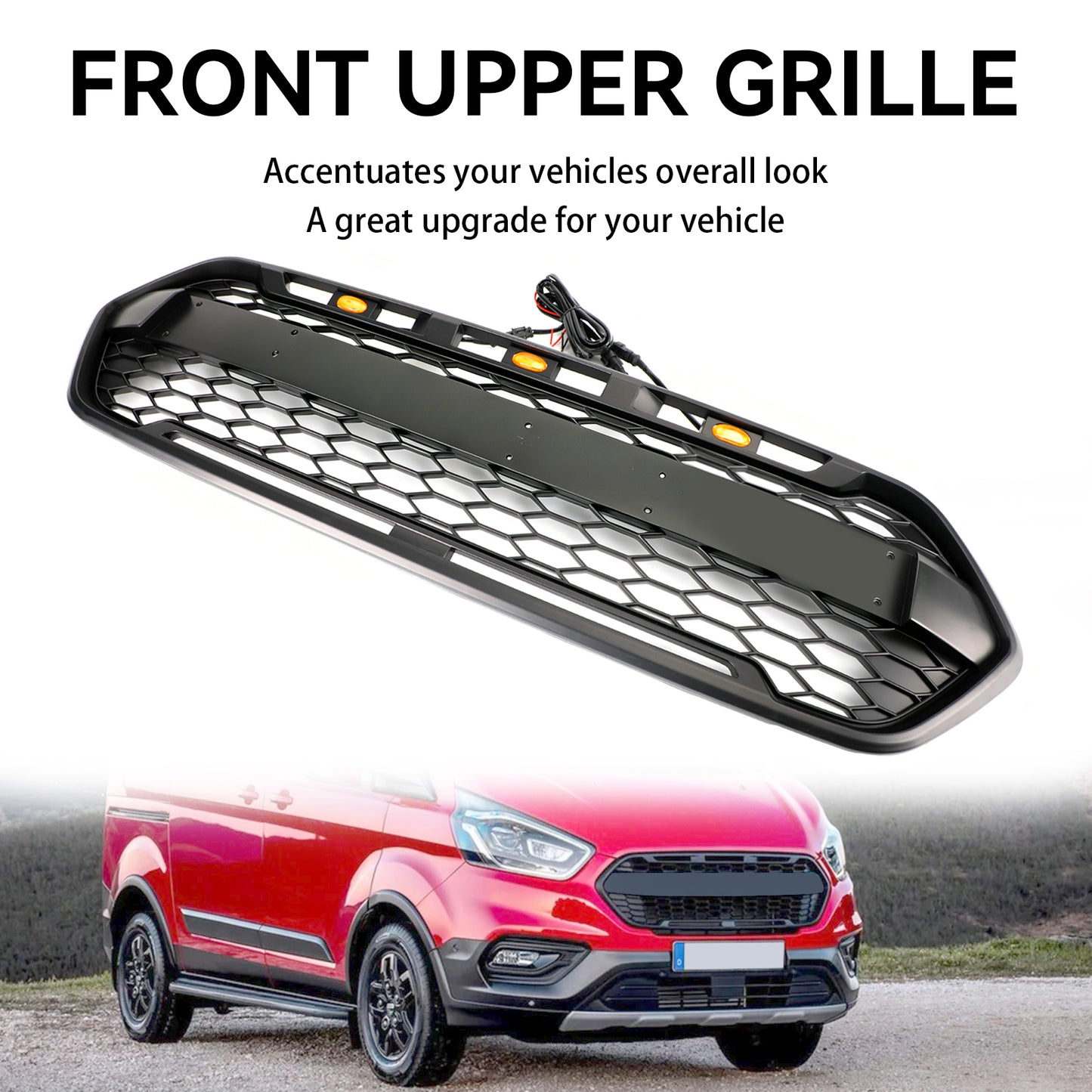 Per Ford Transit Custom Trail 2018 2019 2020-2023 con griglia paraurti anteriore nera opaca a 3 LED
