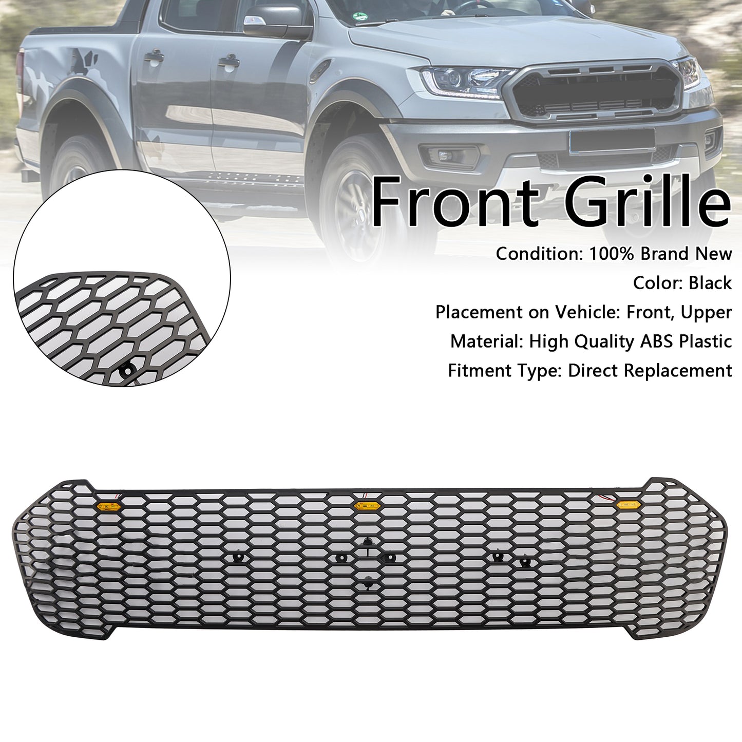 Griglia paraurti anteriore stile Raptor Ford Ranger T8 2019-2023 con LED