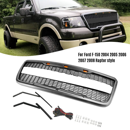 Per Ford F-150 2004 2005 2006 2007 2008 Style Raptor Griglia del cofano anteriore in rete sostitutiva con LED