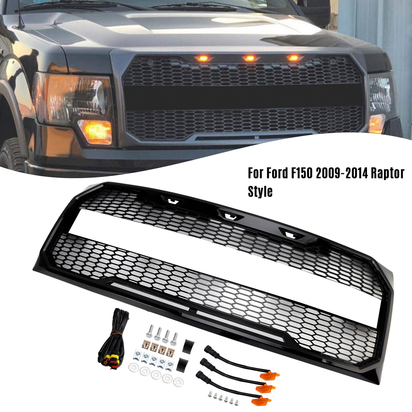 Griglia paraurti anteriore stile Raptor nero lucido adatta per Ford F150 2009-2014