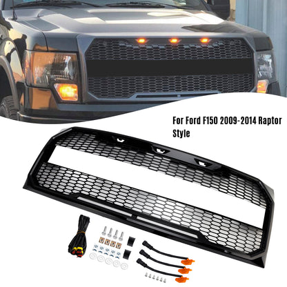Griglia paraurti anteriore stile Raptor nero lucido adatta per Ford F150 2009-2014