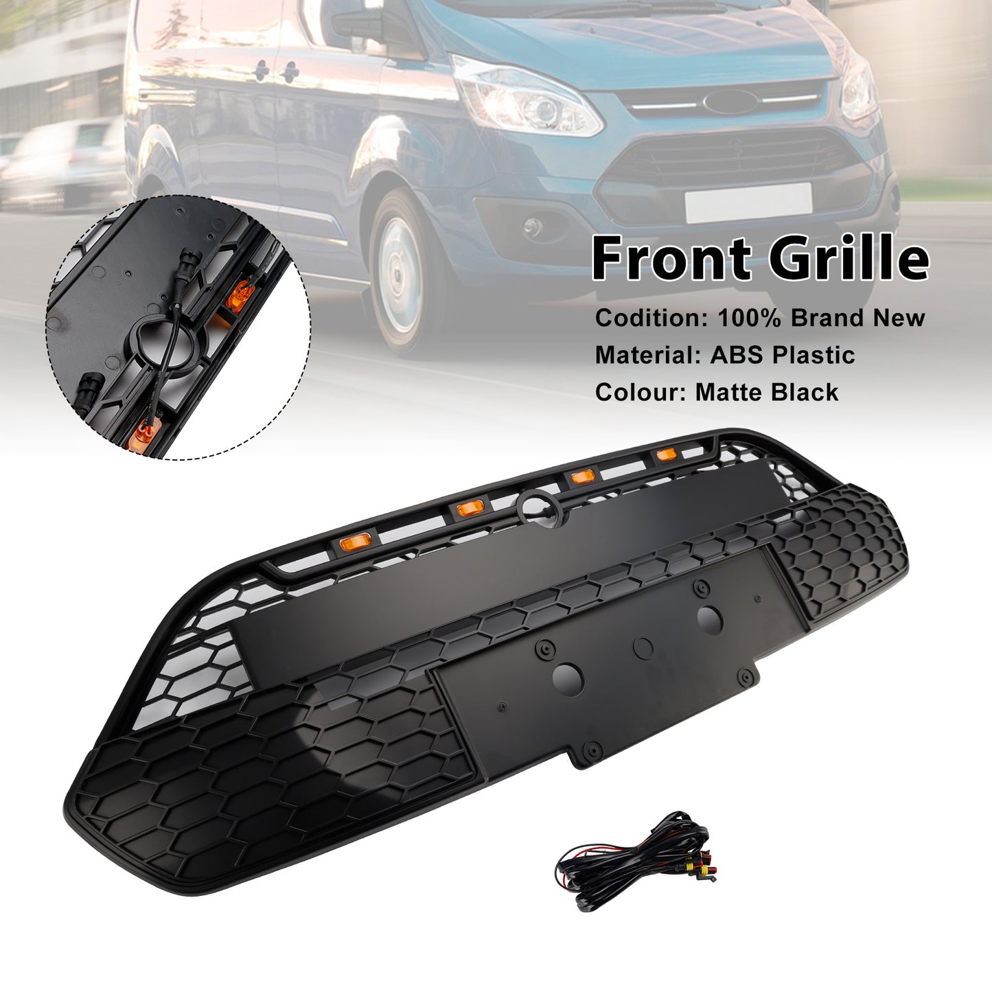 2013-2017 Ford Transit Custom Griglia per paraurti anteriore nera opaca con LED
