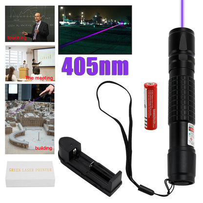 Tactical 405nm Green Purple 18650 Laser Pointer Pen Visible Beam Light Lazer