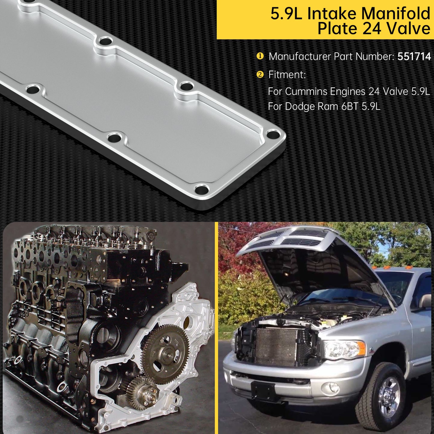 Motori diesel Cummins 24 valvole 5,9 l collettore di aspirazione piastra plenum 24V 551714