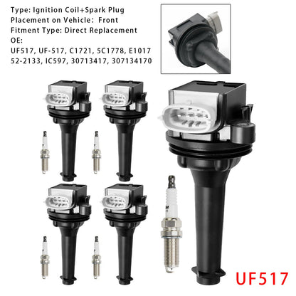 Pacchetto bobine di accensione UF517 + candele per Volvo S60 2.5L L5 2012-2016