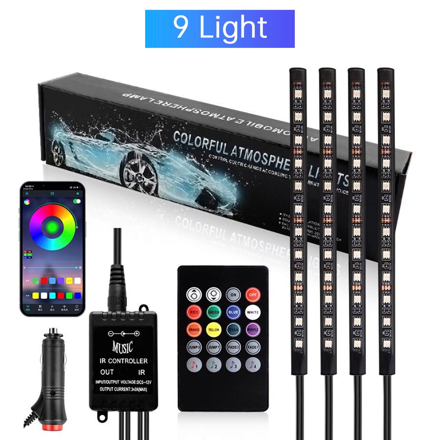 Strisce luminose a LED RGB per interni auto con controllo remoto e APP