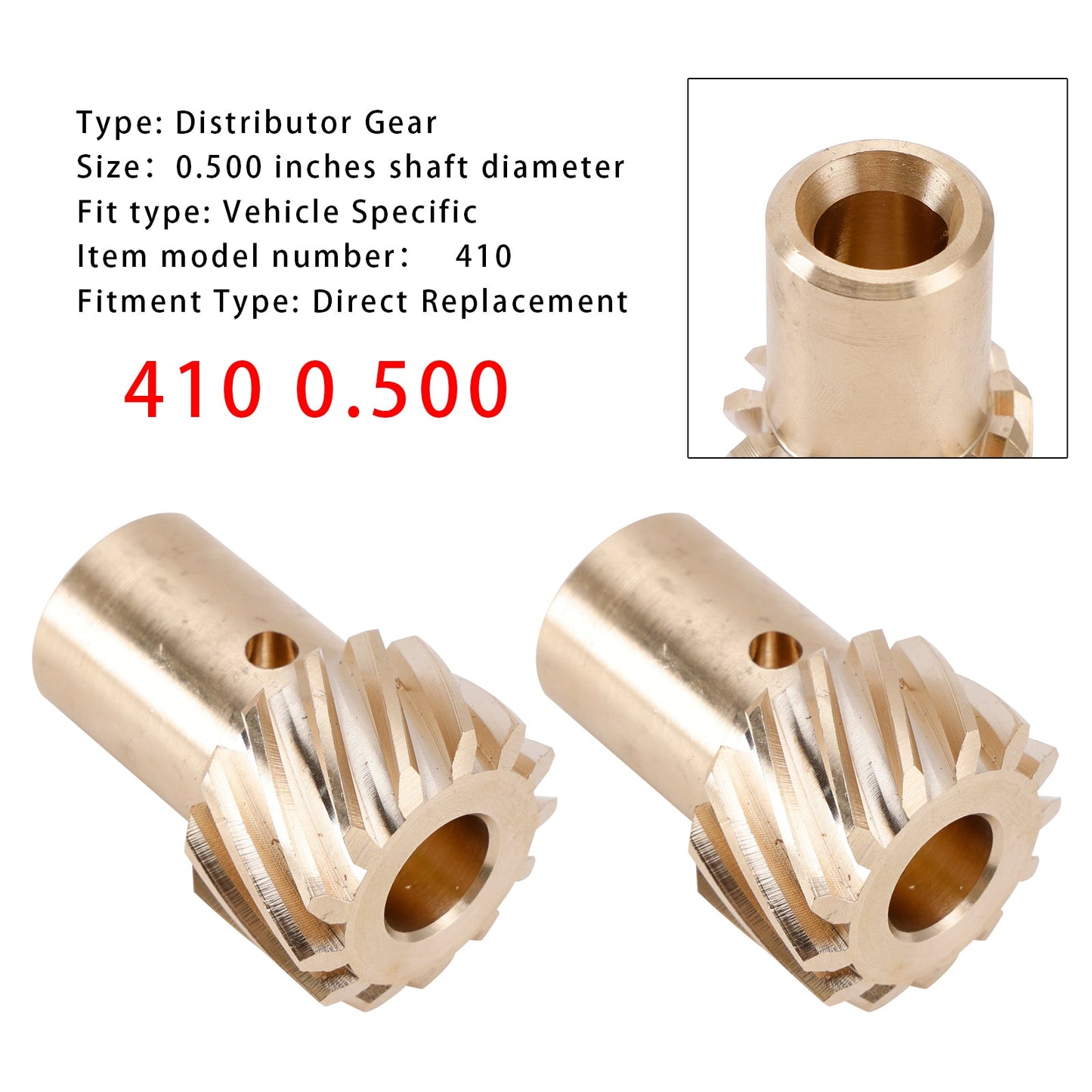 Confezione da 2 ingranaggi del distributore con diametro albero ""410 0.500"" per Chevy con distributore MSD
