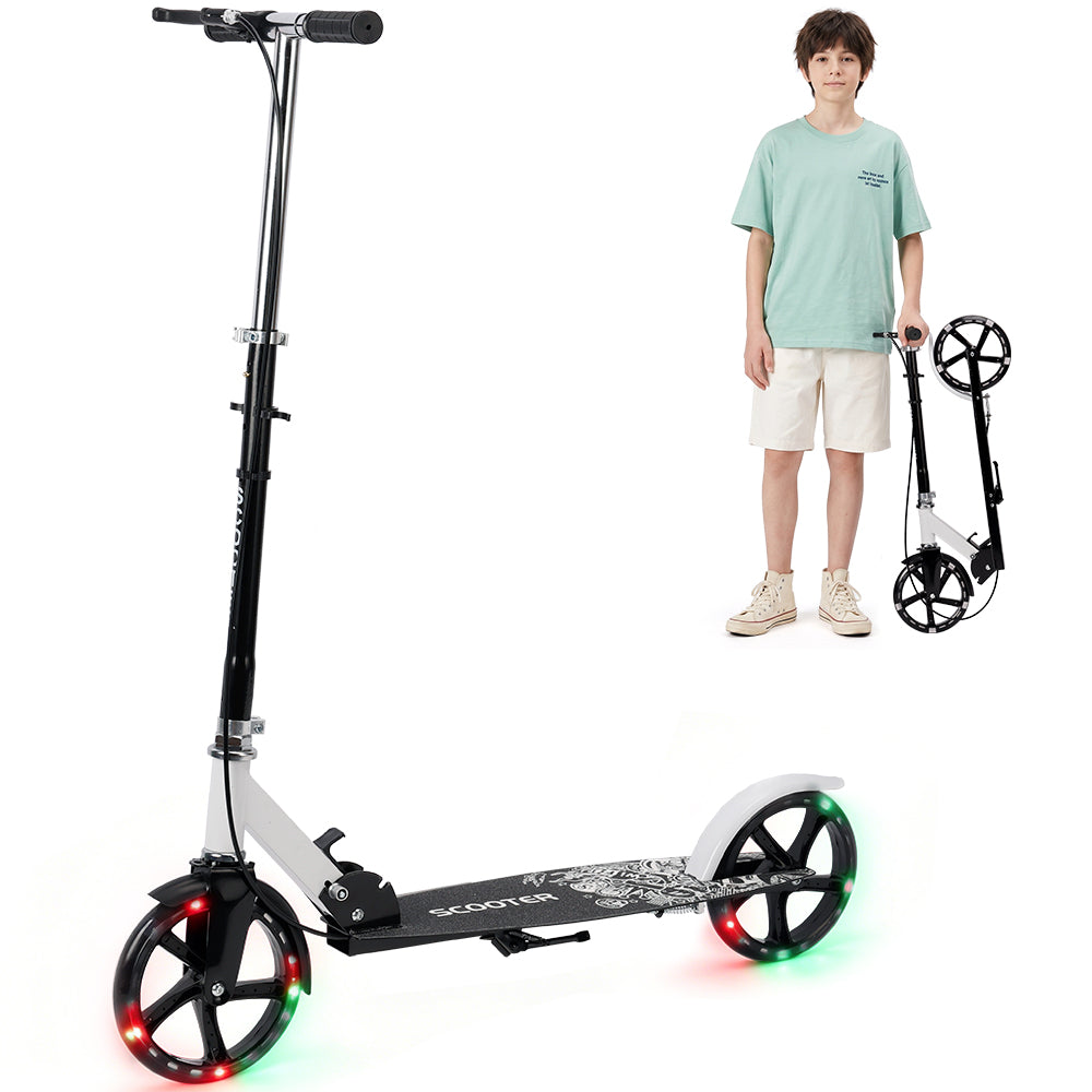 Monopattino pieghevole pendolare adulti/adolescenti ruote PU piene luminose 8" doppi freni sicurezza piattaforma antiscivolo