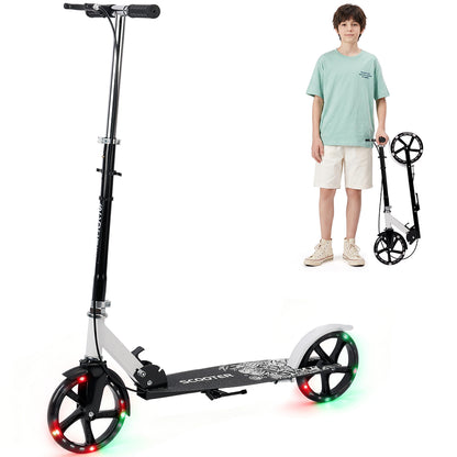 Monopattino pieghevole pendolare adulti/adolescenti ruote PU piene luminose 8" doppi freni sicurezza piattaforma antiscivolo