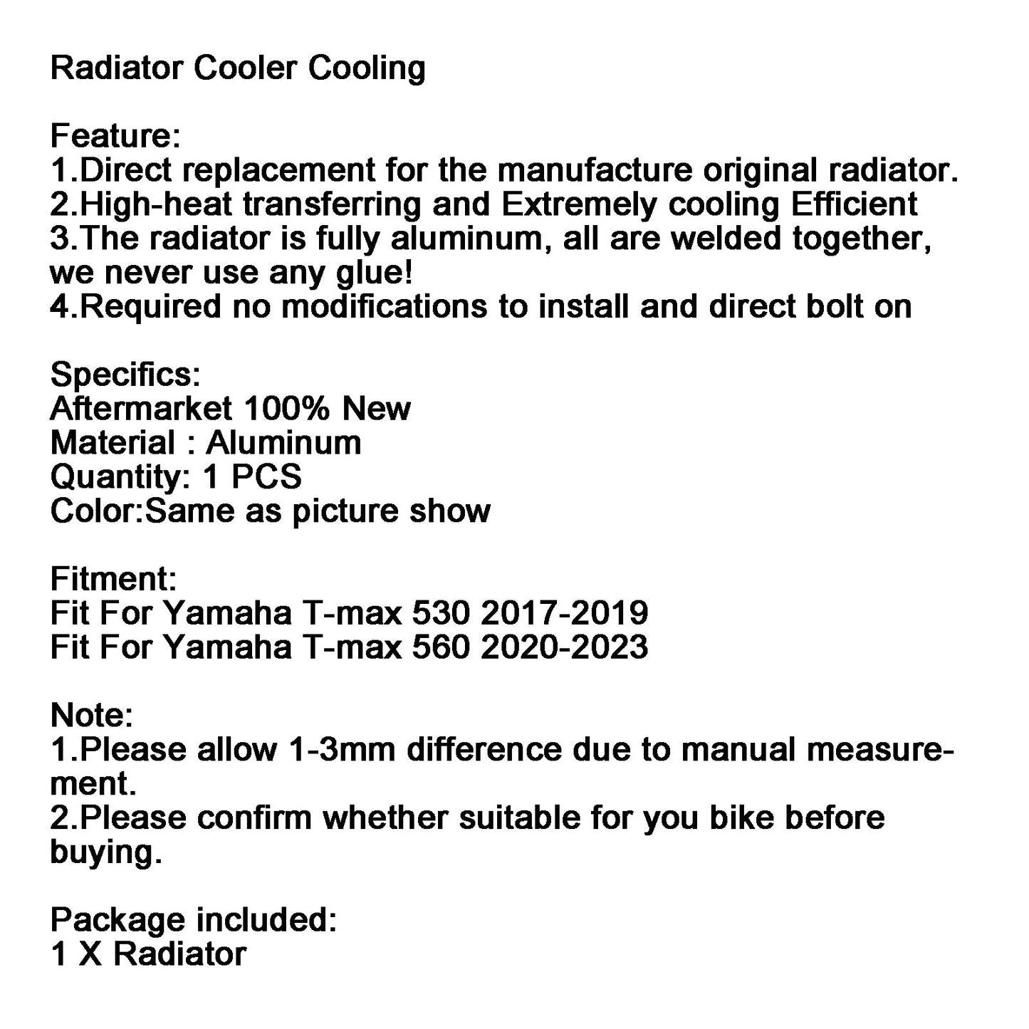 Dispositivo di raffreddamento del radiatore in alluminio per Yamaha Tmax530 17-19 T-max 560 20-23 Argento