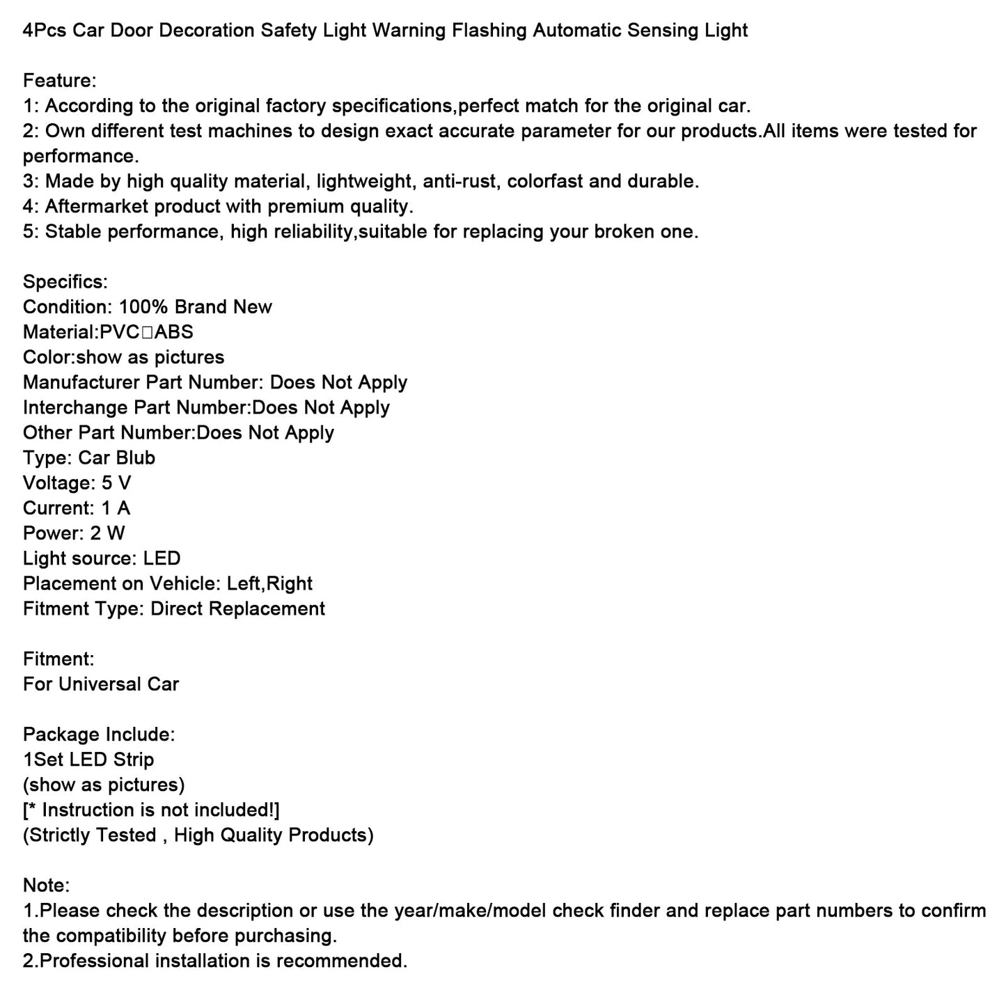 4 pezzi di luce di sicurezza per decorazione portiera auto, luce lampeggiante di avvertimento con rilevamento automatico