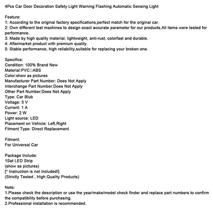 4 pezzi di luce di sicurezza per decorazione portiera auto, luce lampeggiante di avvertimento con rilevamento automatico