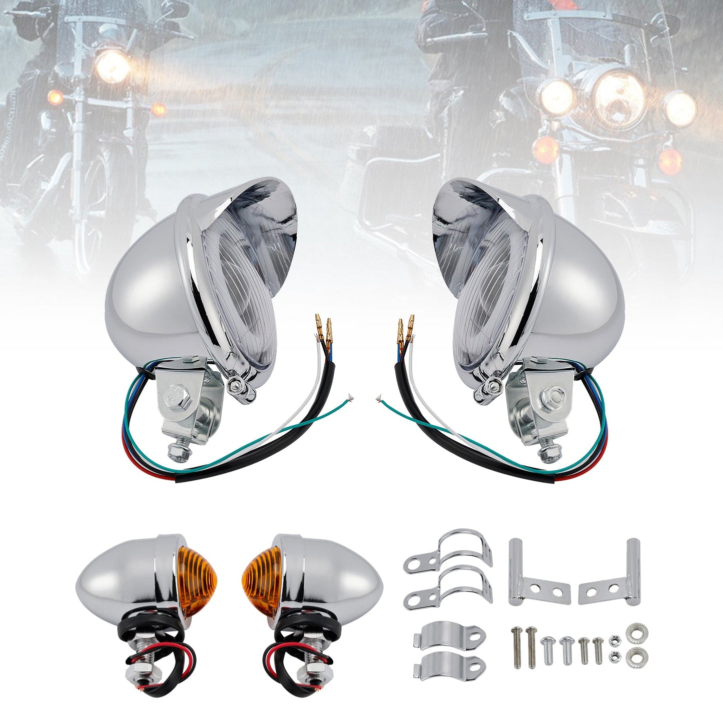 Faro fendinebbia cromato personalizzato per moto #D17 per Bobber Chopper da corsa