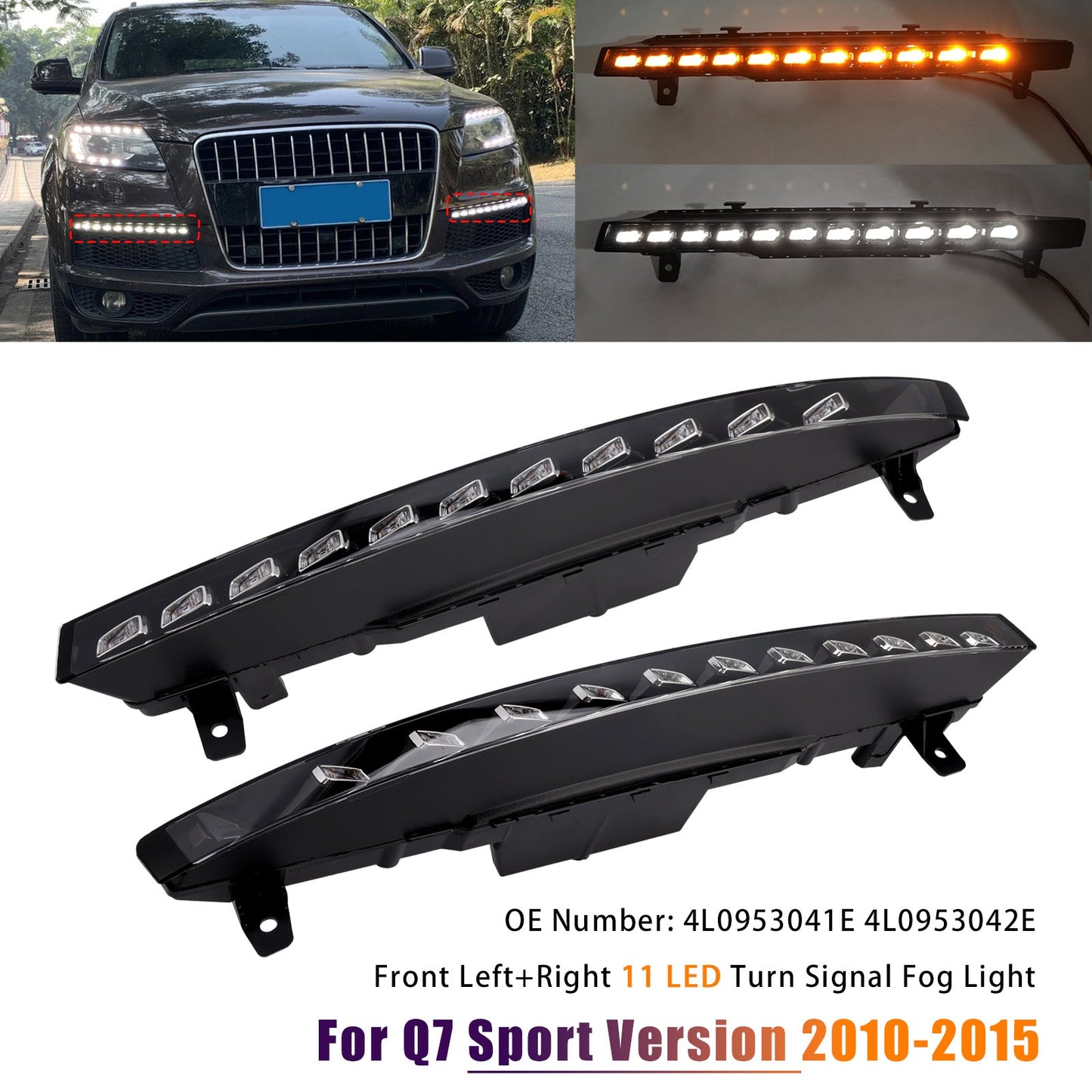 Coppia paraurti anteriore Audi Sport Version Q7 2010-2015 con 11 indicatori di direzione a LED e fendinebbia