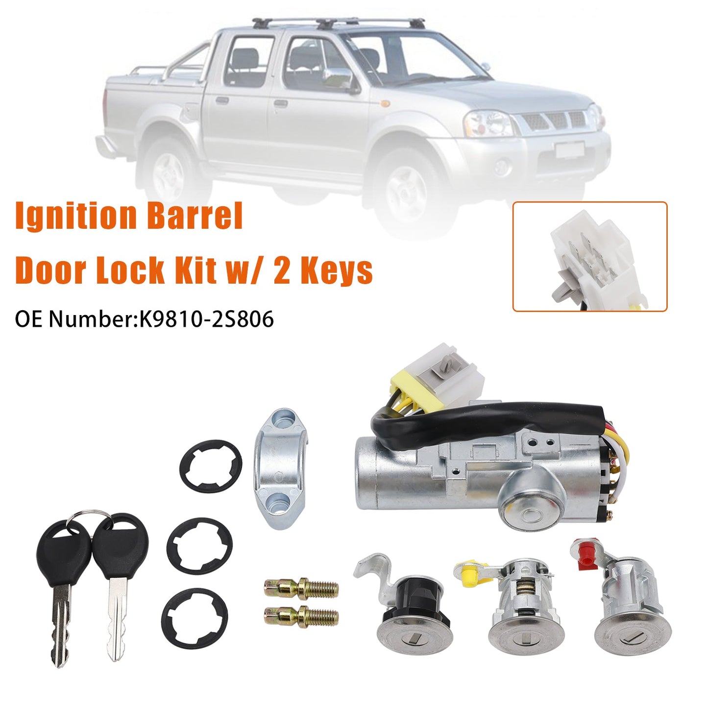 Kit serratura porta cilindro di accensione con 2 chiavi K9810-2S806 per Nissan Navara D22 1997-2006