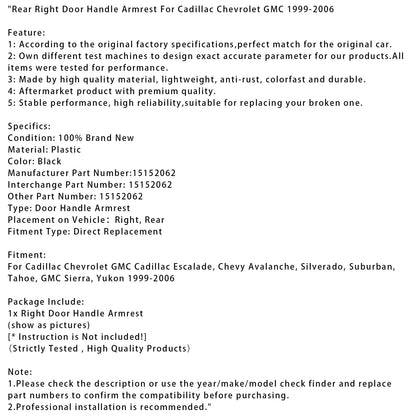 Bracciolo maniglia portiera posteriore destra Cadillac Chevrolet GMC 1999-2006 15152062