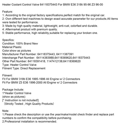 Valvola di controllo del liquido di raffreddamento del riscaldatore 64118375443 per BMW E36 318ti 95-96 Z3 96-00