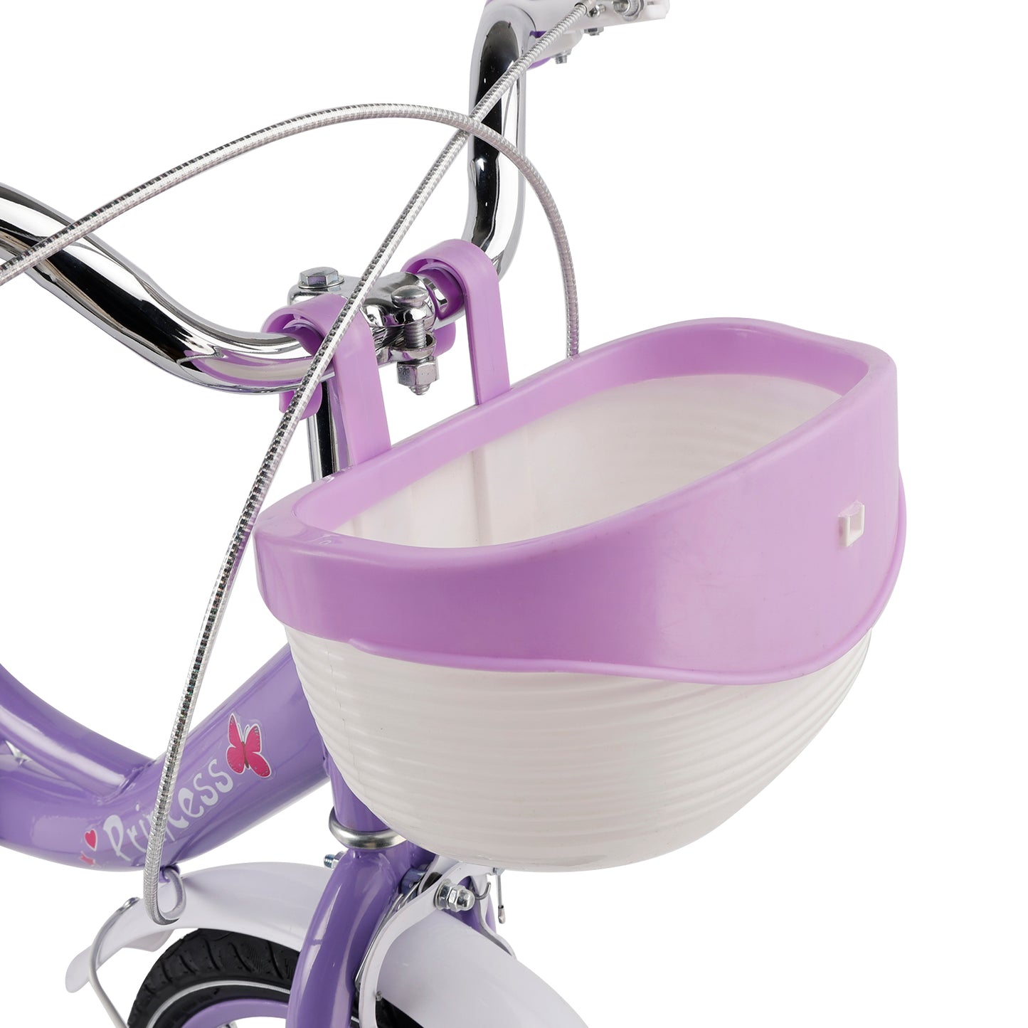 Bicicletta da principessa per bambini da 18" per ragazze, con ruote da allenamento rimovibili, rosa/viola