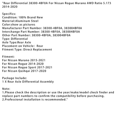 Differenziale posteriore Nissan Rogue Sport 2017-2021 38300-4BF0A