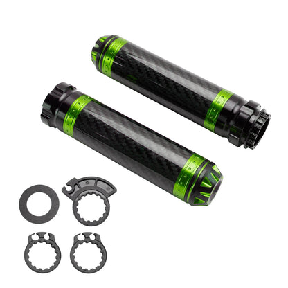 Manopole per manubrio moto da 7/8""/22 mm in carbonio, universali, verdi, per moto, argento
