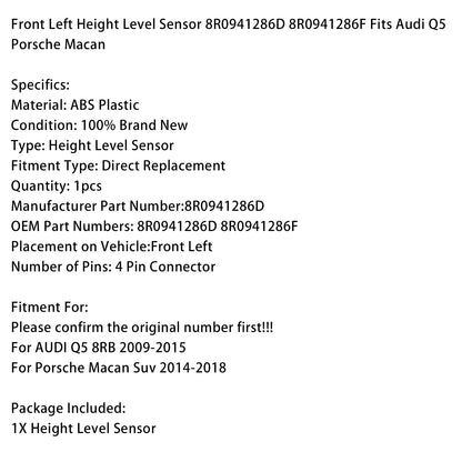 Sensore di livello altezza anteriore sinistro 8R0941286D 8R0941286F adatto per Audi Q5 Porsche Macan