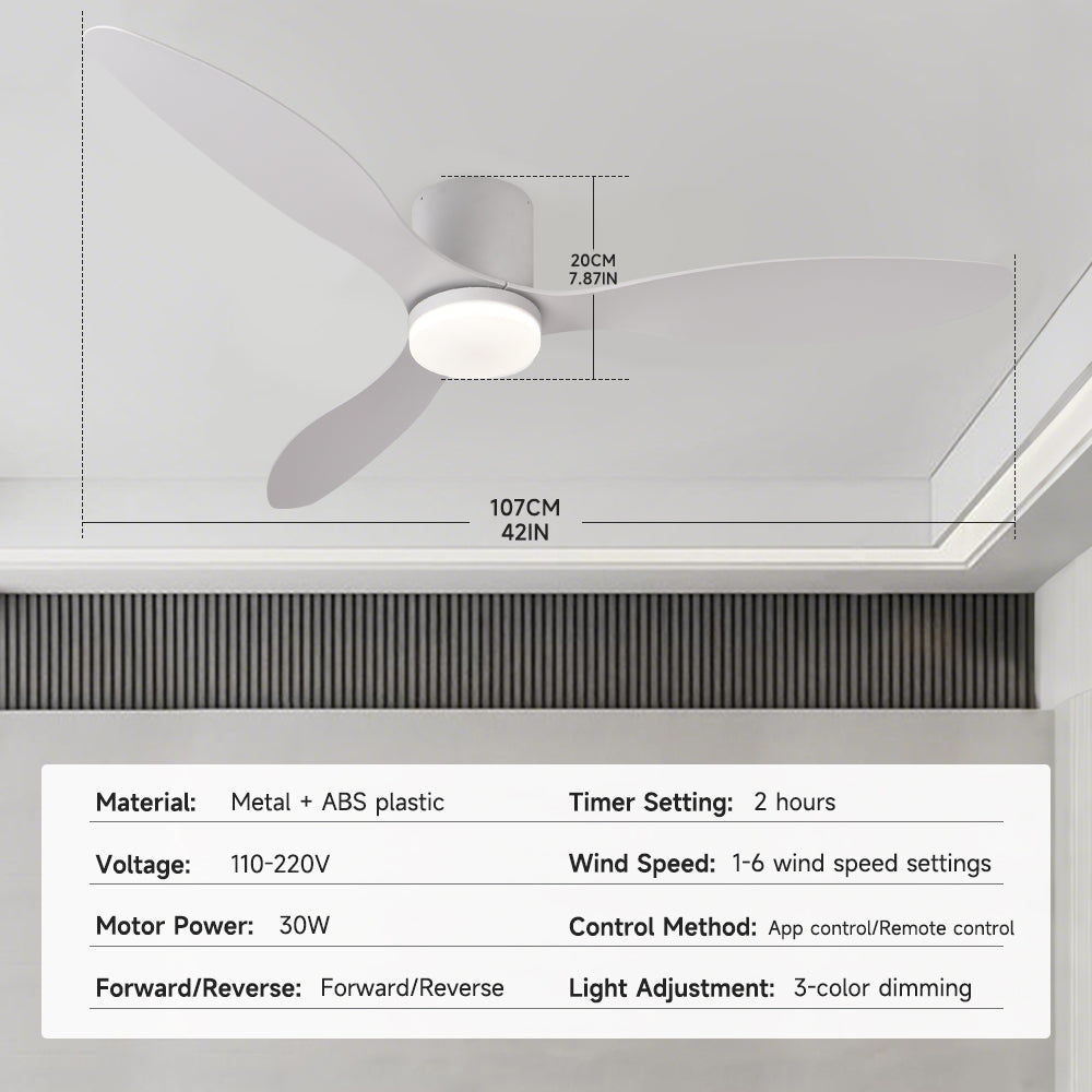 Dimmable LED  DC Motor 42” Profile Ceiling Fans with Lights Remote/App Control