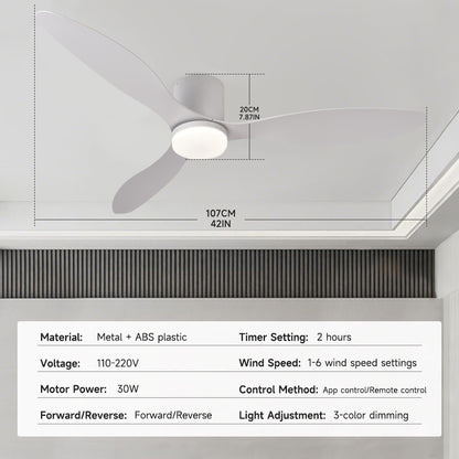 Dimmable LED  DC Motor 42” Profile Ceiling Fans with Lights Remote/App Control