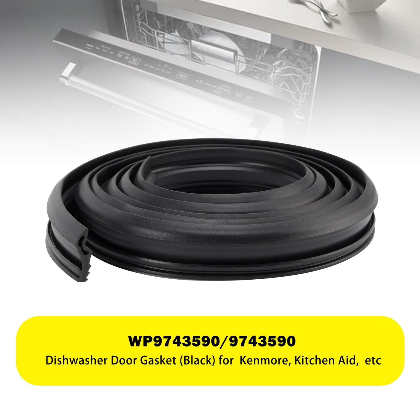 Guarnizione per porta lavastoviglie WP9743590/9743590 (nera) per Kenmore KitchenAid ecc.