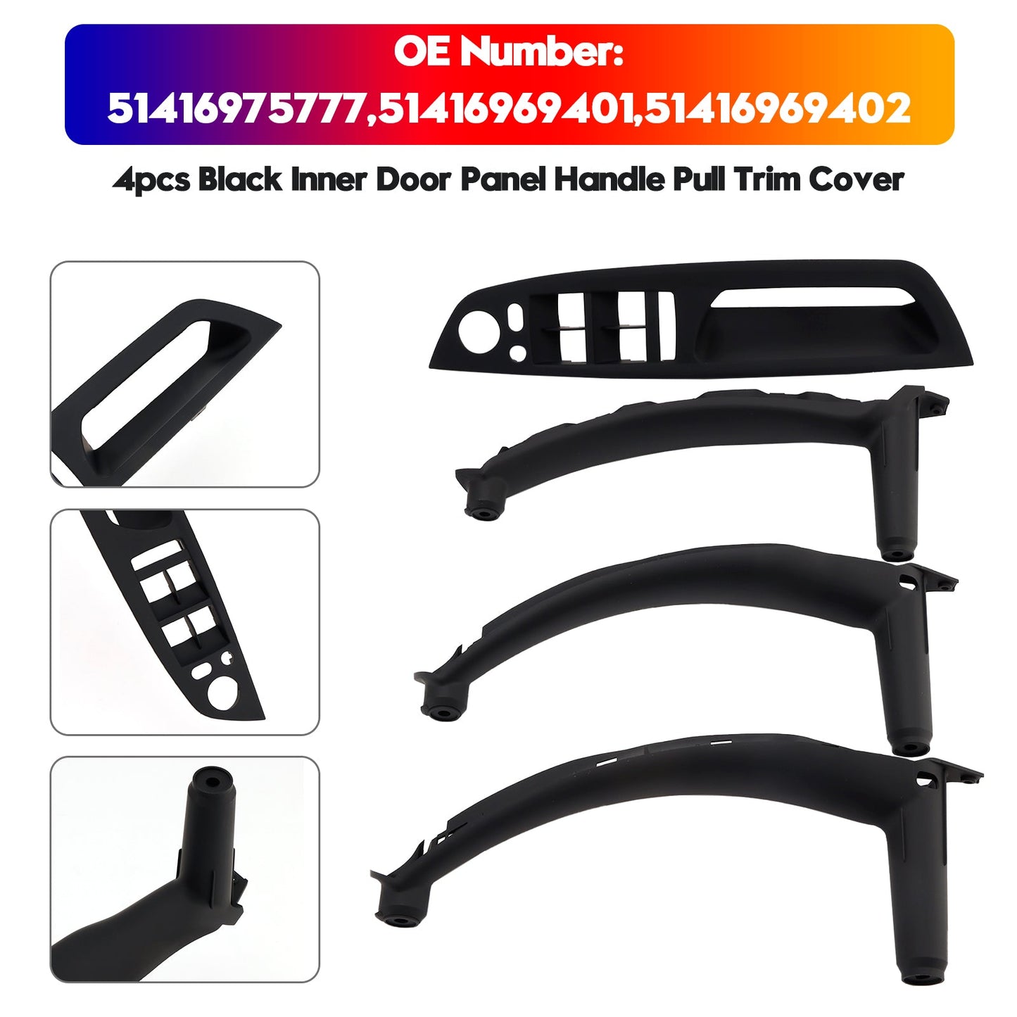 4 pezzi di rivestimento per maniglia interna della portiera nera per BMW E70 X5 E71 X6 07-14
