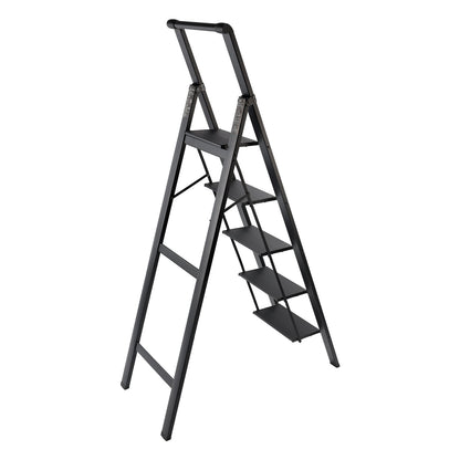 Scala a 5 gradini, sgabello pieghevole, scala in alluminio con pedale antiscivolo