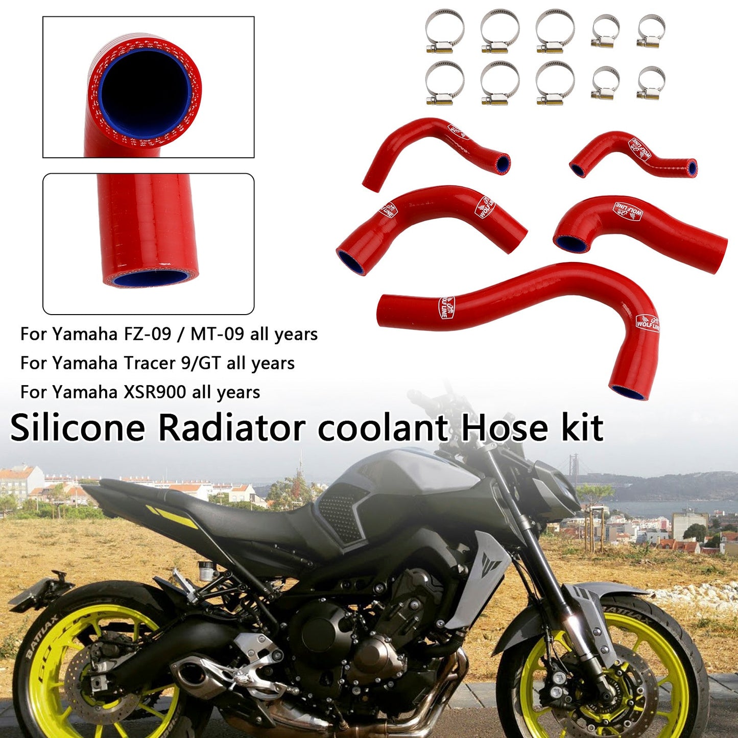 Yamaha MT-09 XSR900 Tracer 9/GT tutti gli anni Tubo refrigerante radiatore in silicone