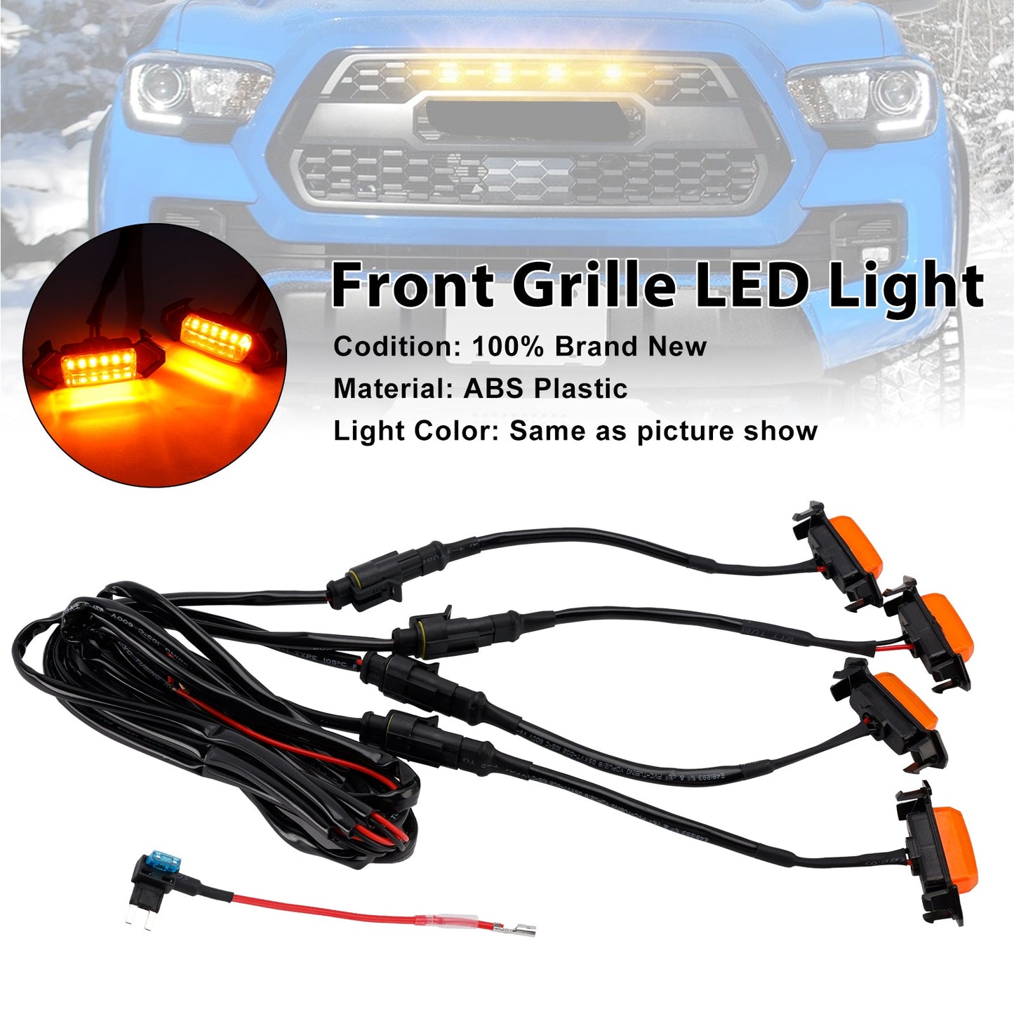 Kit luci LED per griglia anteriore Toyota Tacoma con lente gialla e luce ambra PT228-35170 2016-2023
