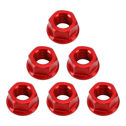 Confezione da 6 dadi flangiati per pignone posteriore in alluminio M10X1,5 mm rossi per moto