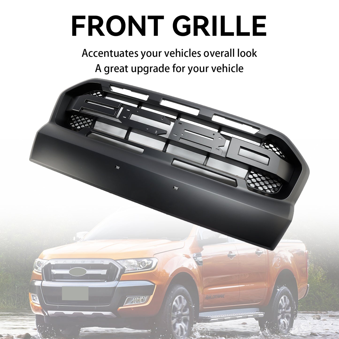 Matt Black Ranger Raccer Raptor Style Front Bumper Grill per Ford Ranger 2015-2019 T7