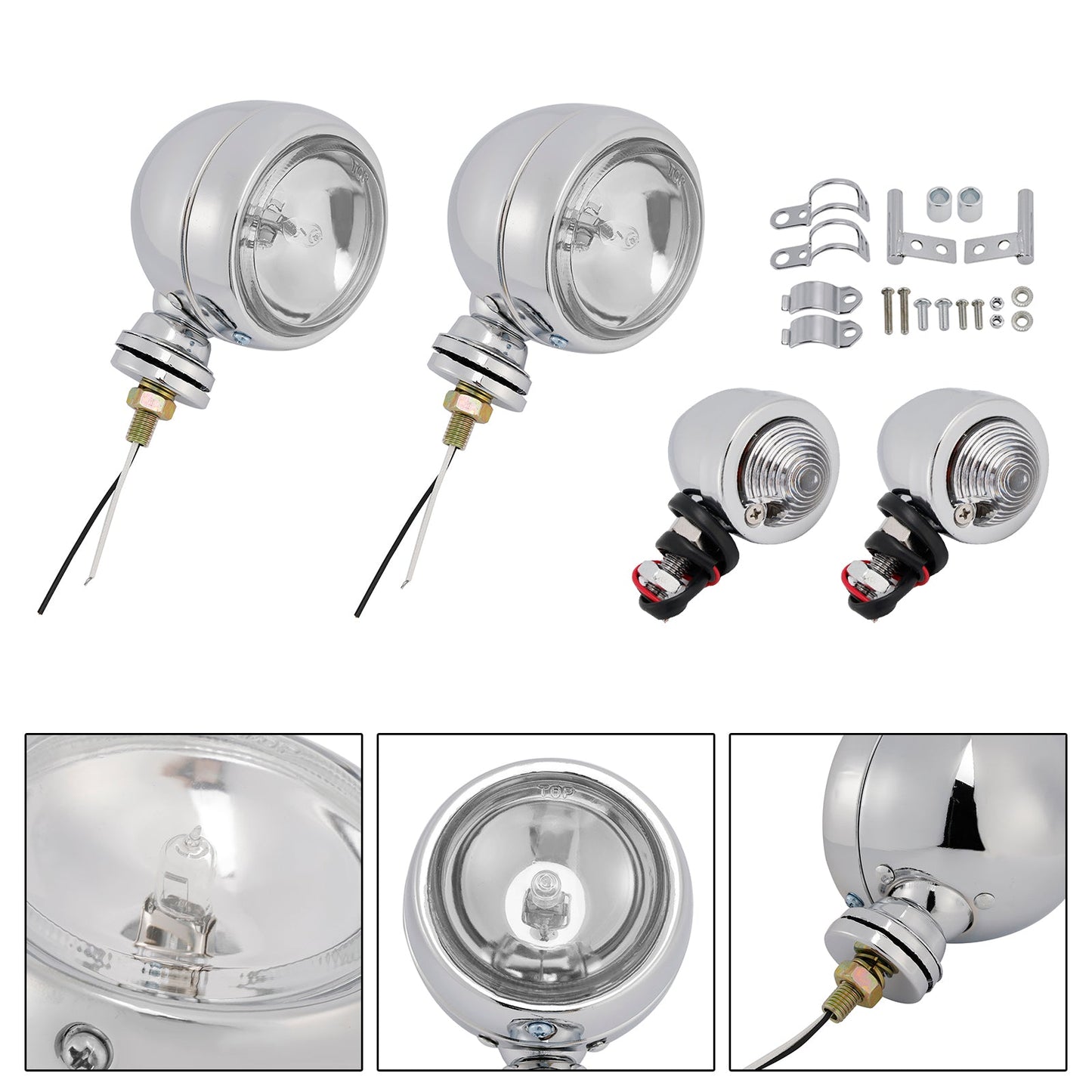 Faro fendinebbia cromato personalizzato per moto #D19 per Bobber Chopper da corsa