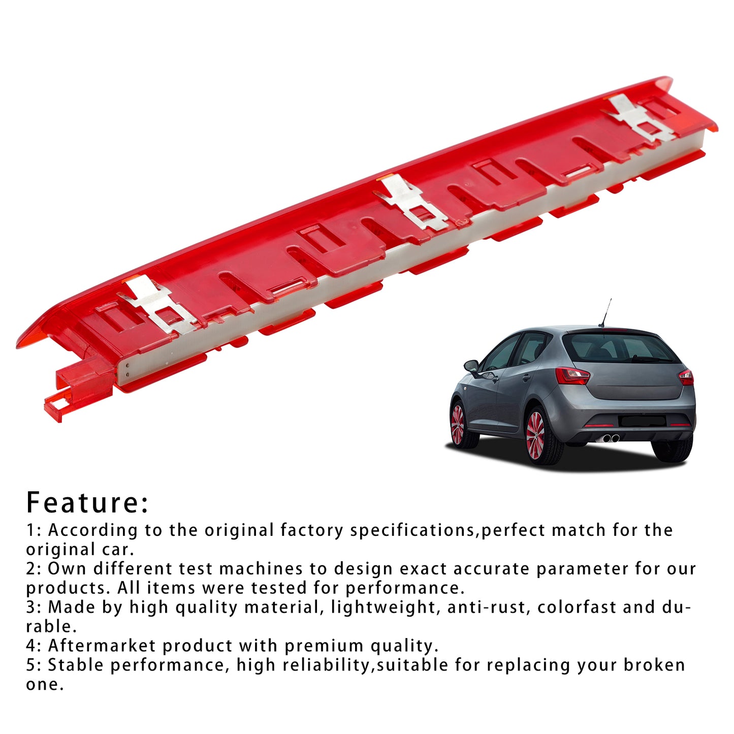 Luce di arresto del terzo freno posteriore di alto livello a LED 6J0945097A per Seat Ibiza 09-2017 ROSSO