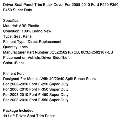 Rivestimento del pannello del sedile del conducente, rivestimento nero per Ford F250 F350 F450 Super Duty 2008-2010