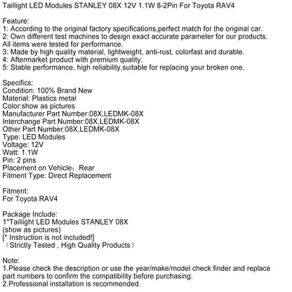 Moduli LED per fanali posteriori STANLEY 08X 12V 1,1W 8-2 pin per Toyota RAV4