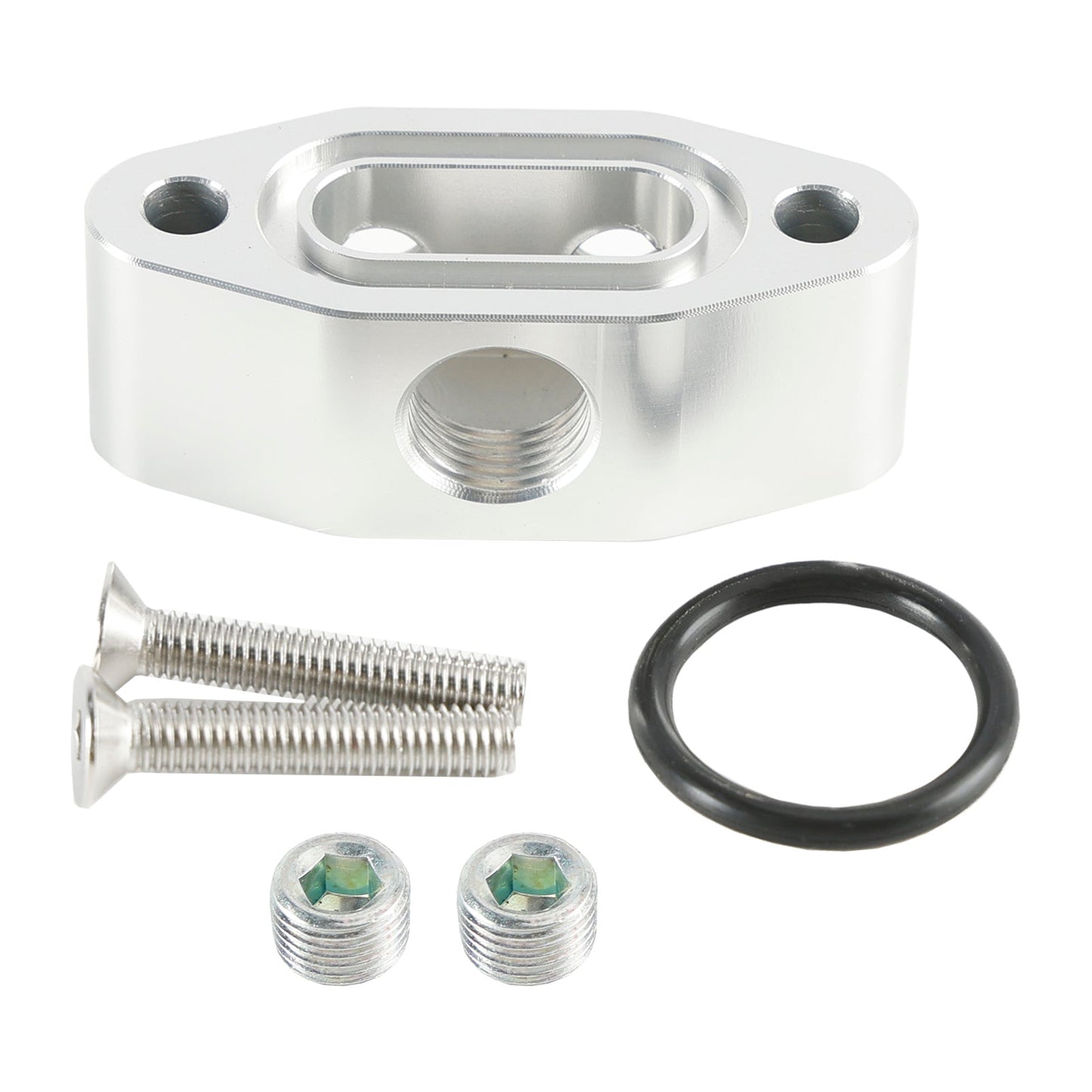 Piastra adattatrice per linea di alimentazione dell'olio Billet LS Twin Turbo Dual 90 gradi 1/8" NPT