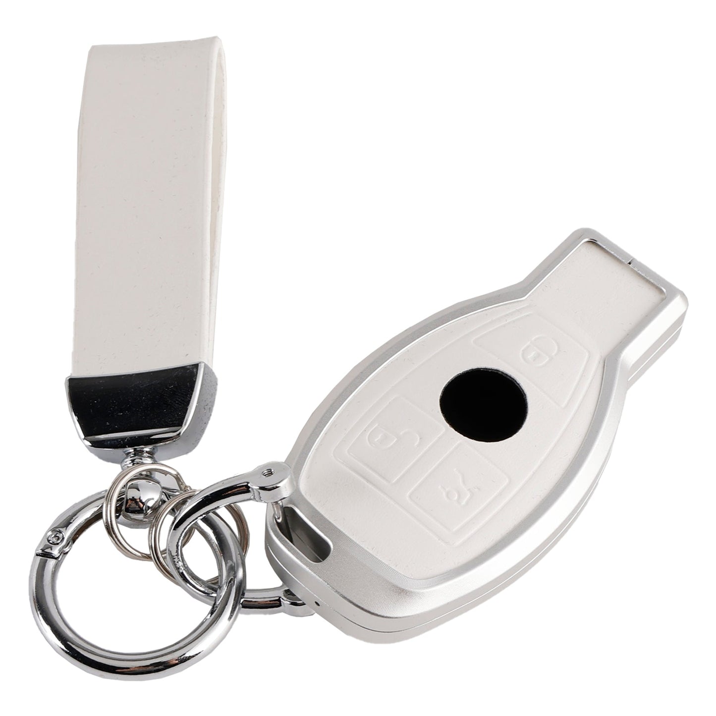 Custodia in pelle, lega, alluminio e TPU per chiave auto Benz GLC GLK CLS, colore bianco