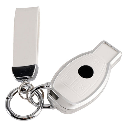 Custodia in pelle, lega, alluminio e TPU per chiave auto Benz GLC GLK CLS, colore bianco